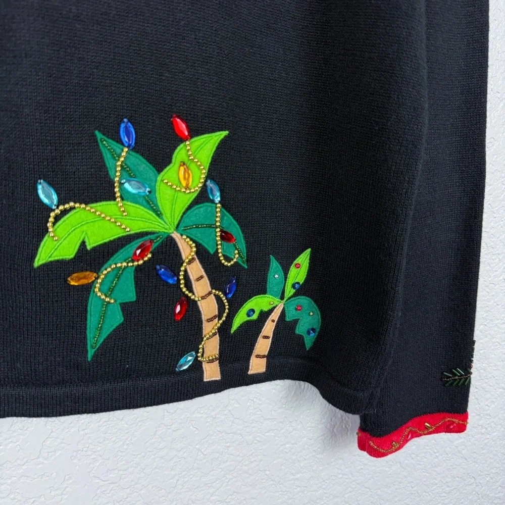 Berek Rare Vintage Tropical Flamingo Christmas Cardigan Sweater M Beaded Sequins - Picture 8 of 12